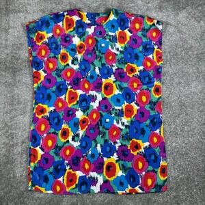 Vintage Bright Colorful Blouse Women's Sleeveless Floral Shell‎ Lightweight